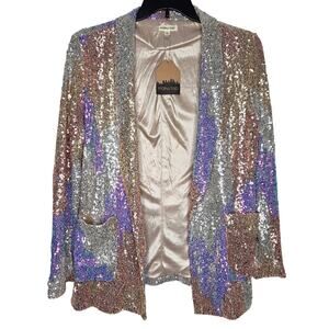 MainStrip Rainbow All-Over Sequin Star Print Blazer Swiftie Eras NEW Size Large